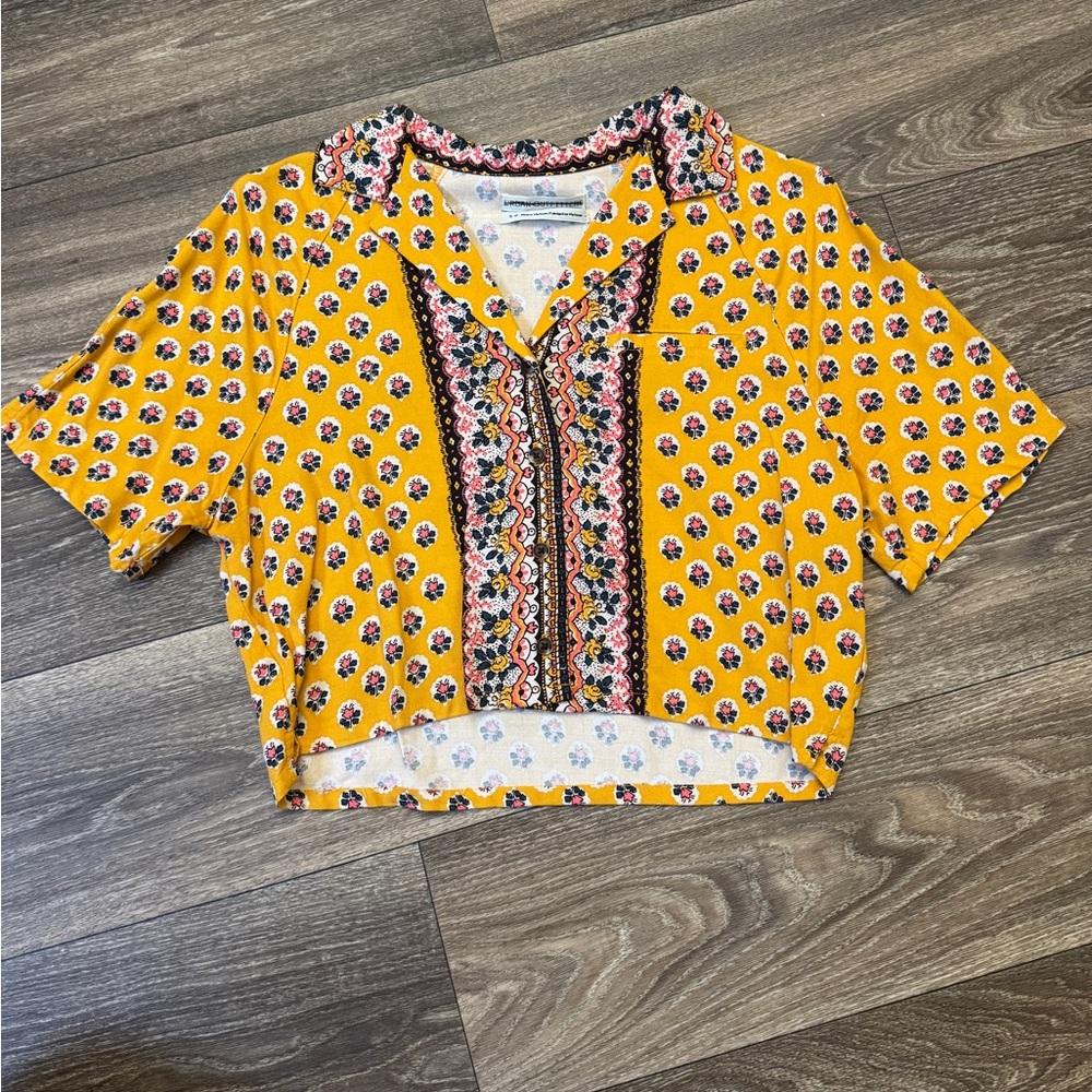 Urban outfitters yellow floral cropped button up top